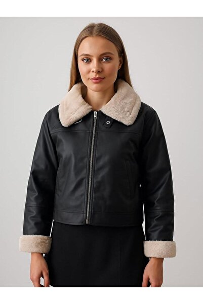 Merax سترة جلدية صناعية مبطنة بالفرو للموسم الجديد