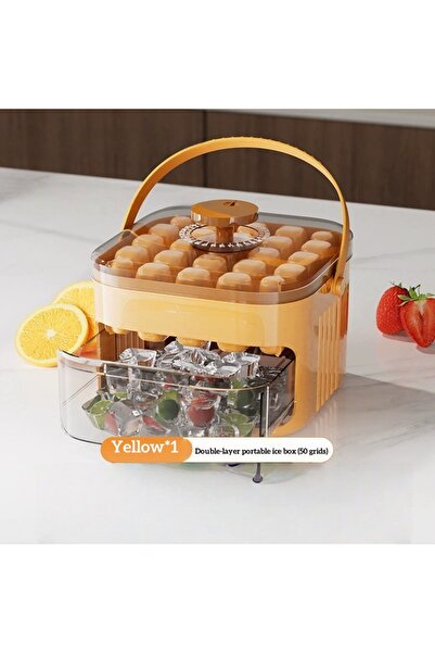 Choice صينية مكعبات ثلج صفراء صغيرة الحجم ذات طبقتين مع غطاء وحاوية، ودرج ثلج...