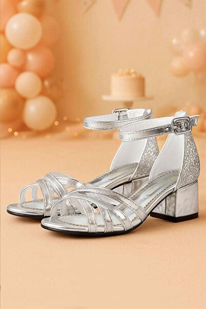 Sarıkaya Βραδινό φόρεμα για κορίτσια με χοντρό τακούνι Belle Silver