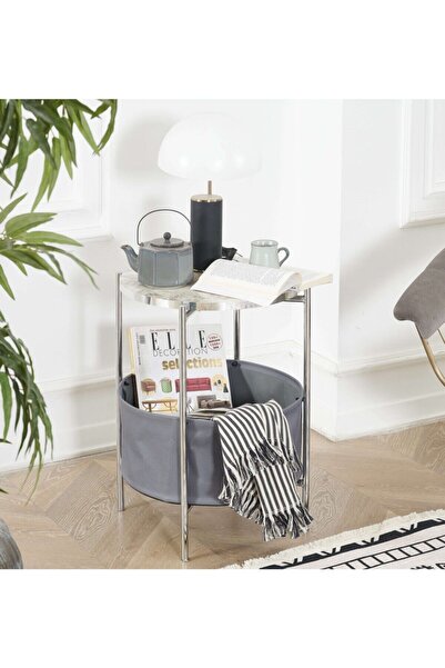 Boss Group Geniş Çantalı Sehpa Metal Dergilik ve Saksı Çiçek Standı Dekoratif Siyah Koltuk Yanı Kahve Masası
