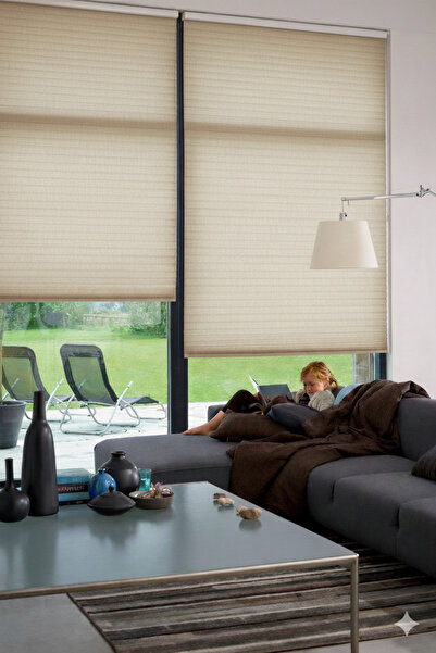 masso Katlanabilir Cam Balkon Plise Perde (Kancalı veya Vidalı ve yapışkanlı Montaj )-BEJ