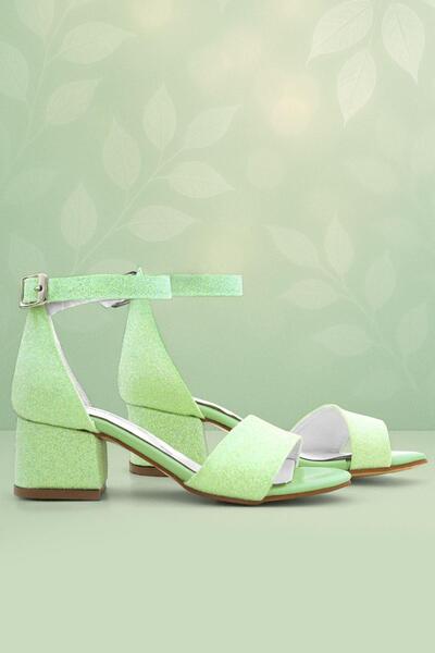 hapshoe Lilo Glitter Green Single Strap Girls' Heeled Evening Dress Shoes