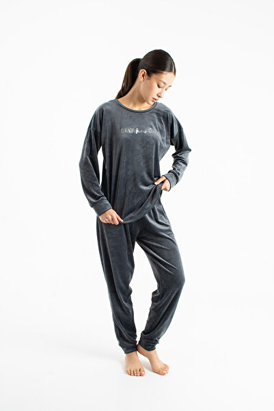 Ecrou Women's Anthracite Injection Print Long Sleeve Crew Neck Pants Pajama Set