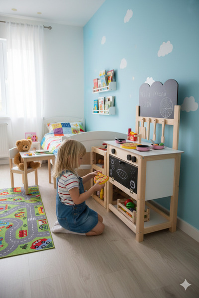 Masal Oyuncak طقم مطبخ خشبي وثلاجة