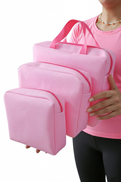 Woys Bags Pembe Renk 3 'lü Makyaj Çantası, Seyahat Makyaj Çantası, Kozmetik v...
