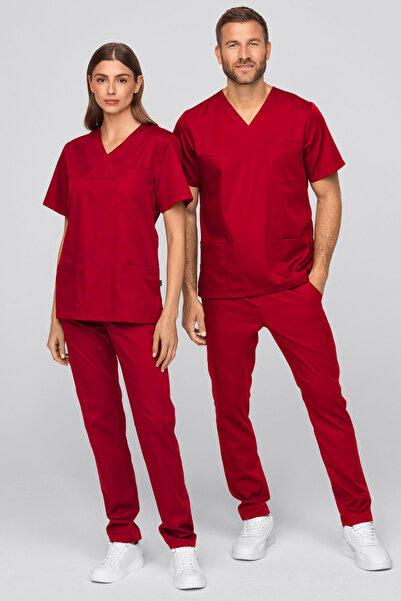 Runsales Red Stretch Fabric Scrubs Suit - Nurse Doctor Uniform