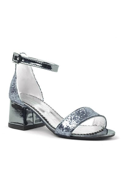 Sarıkaya Елза Платинови Блестящи Детски Обувки с Дебели Токове за Момичета