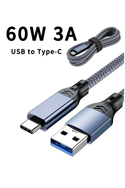 Generic USB To Type-C 1-Meter Long Mobile Phone Charging Cable, 3A 60W - Blue-Gray Braided Version