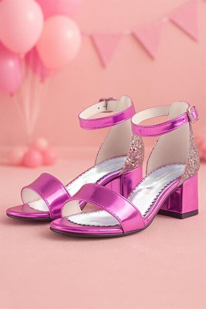 hapshoe Pantofi de seara pentru fete Elsa Fuchsia din piele lacuita cu toc gros