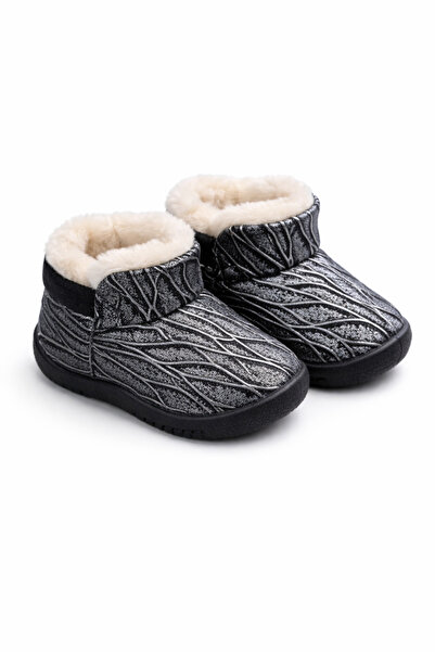 Superbaby Cizmulițe argintii cu negru pentru bebeluși pentru primii pași, îmb...