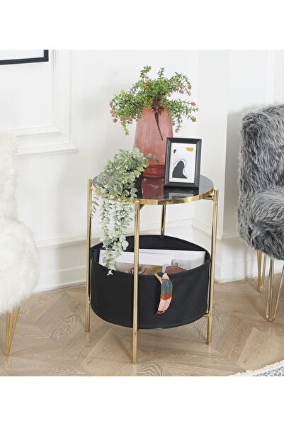 Boss Group Geniş Çantalı Metal Dergilik Saksı Çiçek Standı Lüks Altın Rengi Sehpa Çok Amaçlı Koltuk Yanı Masa
