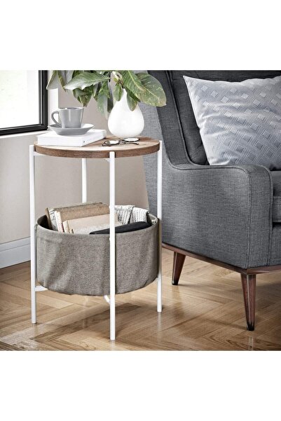 Boss Group Rebita Beyaz Geniş Çantalı Yan Sehpa Metal Dergilik Saksı Standı M...