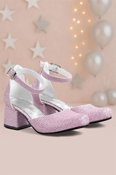 hapshoe Pantofi cu toc pentru fete cu toc gros cu sclipici Merida