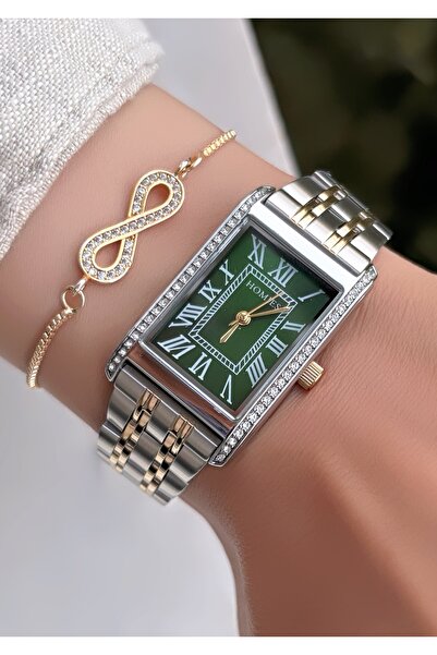 Homies ساعة نسائية أصلية للموسم الجديد بعلبة مستطيلة وسوار بلونين مع هدية