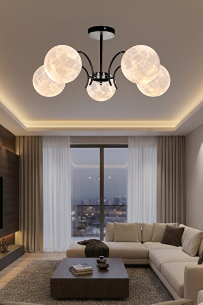 ESSLİGHT HAZAL 5’Lİ 3D BAŞLIKLI AVİZE MODERN DEKORATİF AYDINLATMA SALON MUTFAK YATAK ODASI