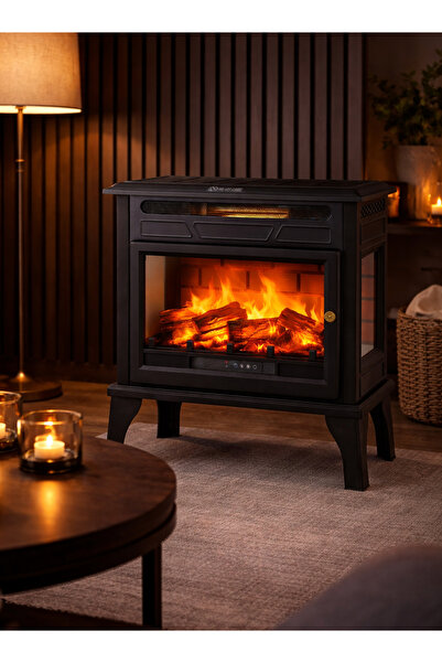 Hoogar German Yeni Nesil 3 Boyutlu Kiremit Desen Elektirikli Ayaklı Fanlı Şömine Soba 65 CM