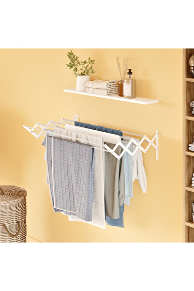 Genel Markalar Akordiyon 100 Cm Genişlik 9 Çubuklu Model Katlanabilir Çamaşır Kurutma Askısı