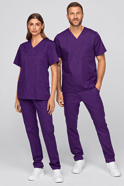 Runsales Purple Stretch Fabric Scrubs Suit - Nurse Doctor Uniform