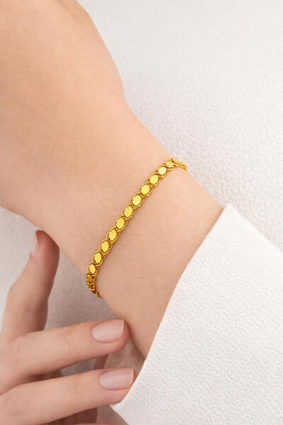 Bilezikci 14 Ayar Altın Orta Kalın Pullu Halep Bileklik