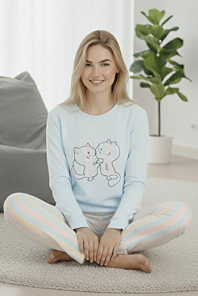 Bravie Set de pijamale termice de iarnă pentru femei – Rainbow pisică Pattern...