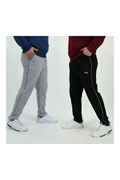 MAN&TARZ Men's Black-Grey 2-Piece Straight Leg Stretch Fabric Sweatpants