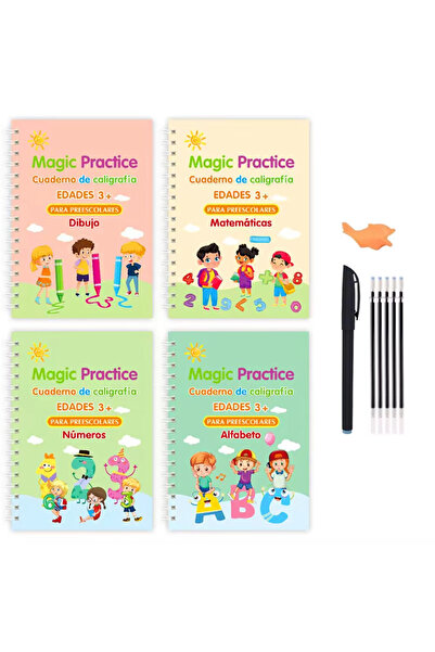 Choice 4pcs Sets Free Wiping Spanish Magic Copybook Pen Preschools Kids Calli...