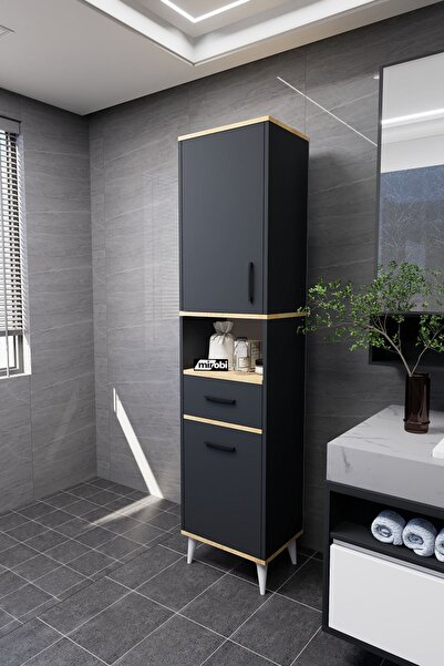 Mirobi Lula Çok Amaçlı Dolap Banyo Dolabı Kirli Çamaşır Sepeti Dolabı Antrasit