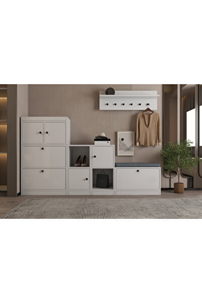 Nettrends Çok Amaçlı ve Çok Fonksiyonlu Modern 7 Kapaklı Askılıklı ve Puflu A...