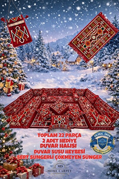 mdhomecarpet Anadolu Desenli Şark Köşesi Yer Minderi Takımı – Sert Çökmeyen Minder Takımı -22 Parça