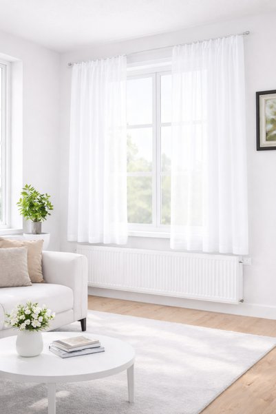 GOCCIA HOME Honeycomb Top Voile Short Length Kitchen Sheer Curtain Non-Ironing Extrafoam Lined Non-Pleated Ecru
