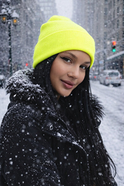 Saria Moda Neon Yeşil Triko Unisex Basic Bere