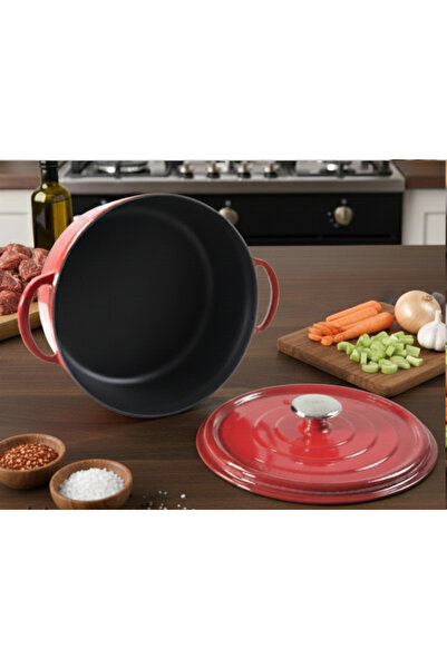 EVREN MUTFAK Evren Iron Cast Red Deep Pot Diameter 24 Cm/3.8L.