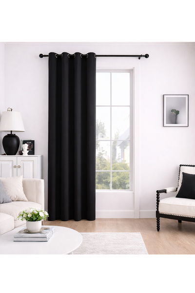 L&Wen Solid Blackout Curtains, 1 Panel Drapes Grommet Room Window Curtains (Black 140W x 262H cm)
