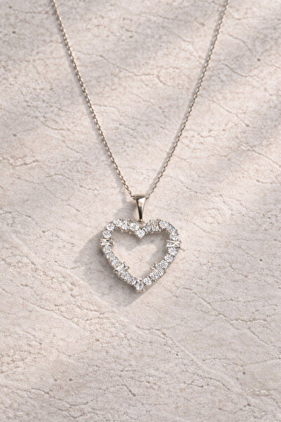 Owentis Çelik Silver Pırlanta Model Kırık Taş Kalp Moana Kolye -kararma Yapmaz-