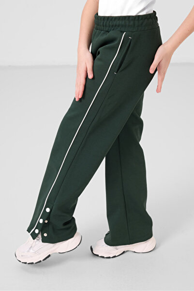 TOMMY LIFE Pine Green Wide Leg Snap Detail Girls' Palazzo Pants - 75199