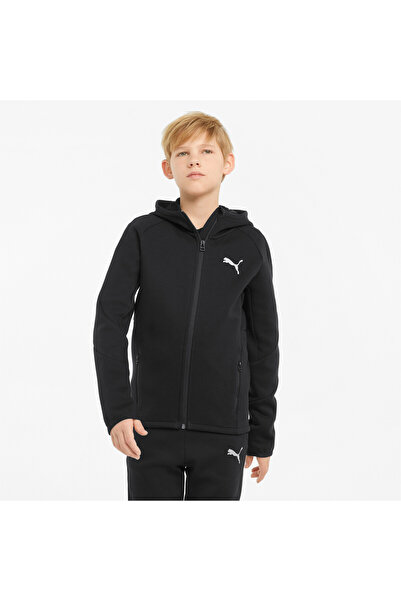 Puma جاكيت رياضي بغطاء رأس وسحاب كامل من إيفوسترايب للأولاد - أسود