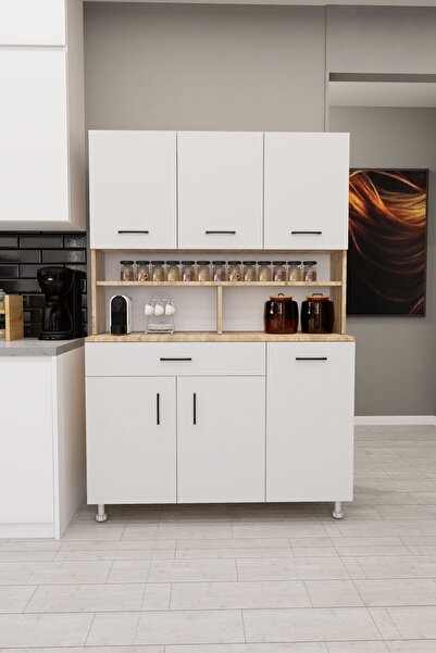 Mirobi Zimbal Çok Bölmeli Dekoratif Mutfak Dolabı Atlantik Çam-Beyaz