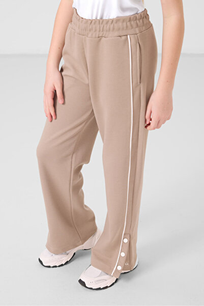 TOMMY LIFE Παντελόνι Palazzo για κορίτσια σε σκούρο μπεζ με φαρδύ πόδι και λε...