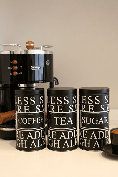 Sarkap Home Less Seri Vakumlu Kapaklı 3'lü Metal Saklama Kabı Seti - Siyah