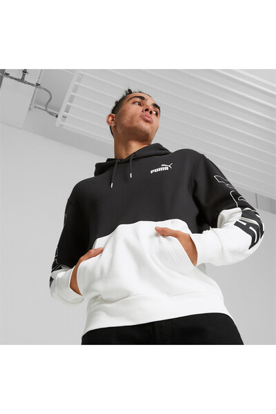 Puma سويت شيرت رجالي بغطاء رأس ملون من POWER - أسود