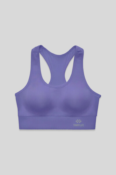 TOMMY LIFE Bustieră sport pentru femei, cu decolteu rotund, cu detaliu în spa...