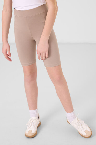 TOMMY LIFE Σκούρο μπεζ βαμβακερό κοντό πόδι Standard Fit Basic κοριτσίστικο κ...