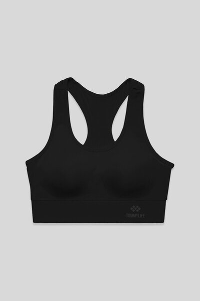 TOMMY LIFE Siyah Sırt Detaylı Dar Kalıp U Yaka Kadın Spor Büstiyer - 97120