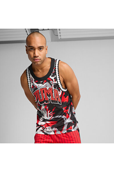Puma Mens Rival Rage All-Over Print Mesh Tank - Red