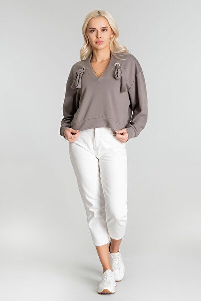 Bold & Young Жіночий модальний купра тканинний светр з шнурком сірий