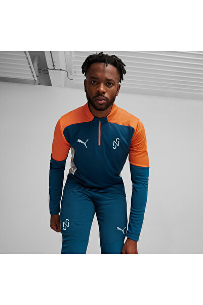 Puma قميص كرة قدم رجالي بسحاب ربعي من تصميم نيمار جونيور - أزرق