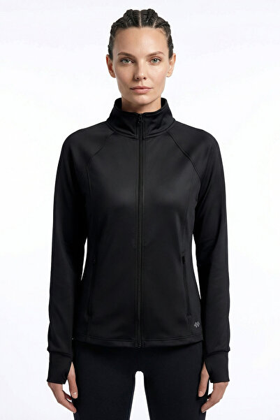 TOMMY LIFE Black Zippered Mock Neck Basic Comfortable Form Women's Running Ja...