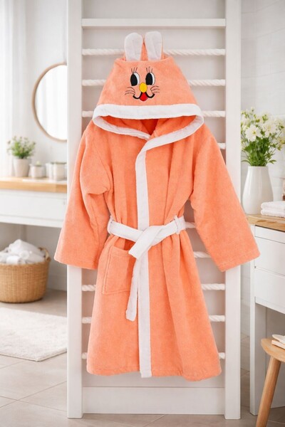 Federico Fabrizio Velvety & Children's Hooded Patterned Bathrobe – Cotton & S...