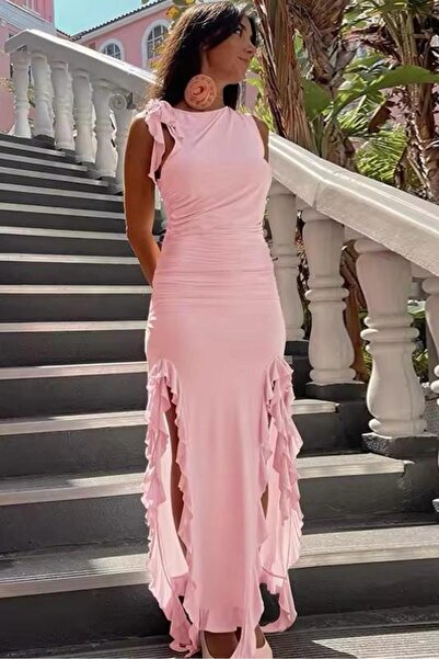 Bikini Mayokini Dünyası Рокля без ръкави с набрани ръкави и цепка - розова