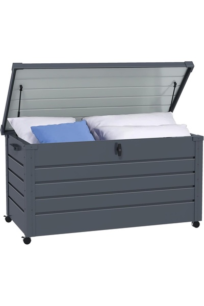 Egardenkart صندوق تخزين خارجي - صندوق تخزين معدني متحرك للحديقة مزود بعجلات (رمادي داكن)